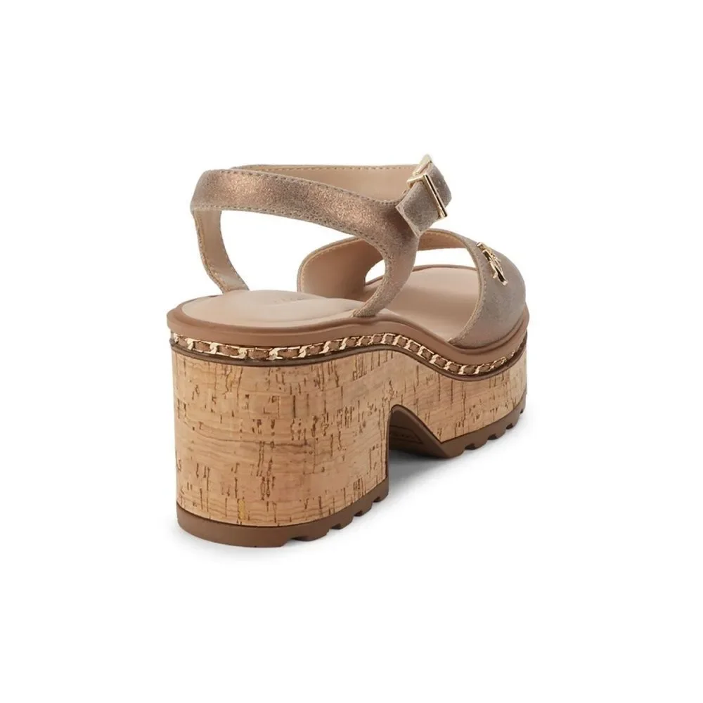 Karl Lagerfeld Metallic Rose Gold Cork Platform Sandals